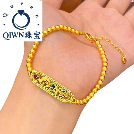 QIWN2025 New Chinese Style Phoenix Laiyi Hand Brand Bracelet Women's Sand Gold Bracelet Heritage Versatile Simple Gold Beads National Trend Jewelry