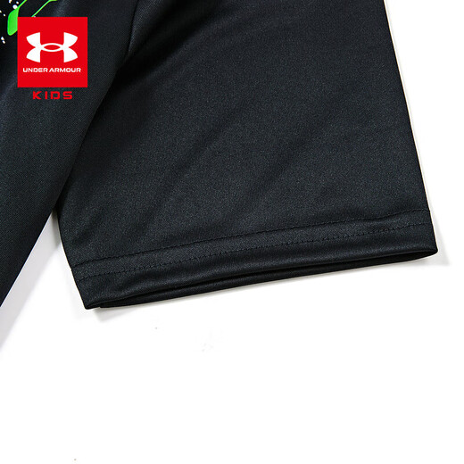 Under Armor children's short-sleeved T-shirt printed casual T-shirt boys summer loose breathable training round neck top black 160