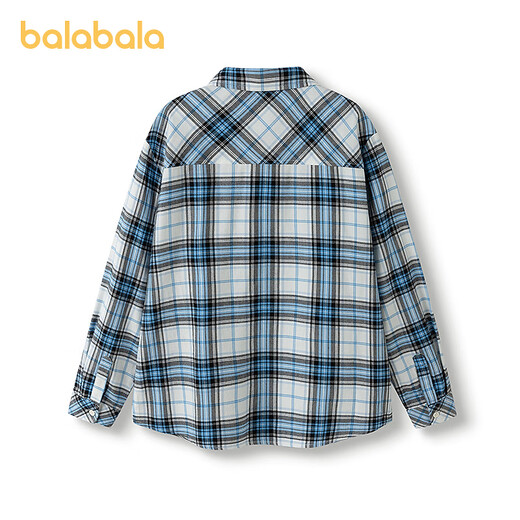 Balabala Boys' Shirt Children's Long Sleeve 2025 New Autumn Clothes Girls Plaid Jacket Same Style in Shopping Malls Blue and White Tone 00481 90