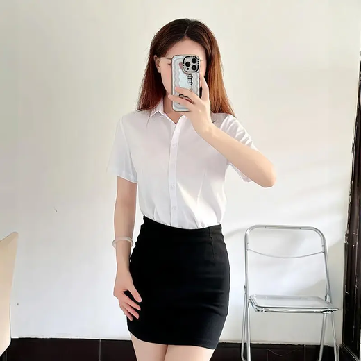 
Short-sleeved white shirt women's formal wear summer new commuter slim work clothes professional women's clothing OL shirt slimming workwear B611 [high-quality short-sleeved] pure white lapel 4XL (recommended 140-150Jin [Jin equals 0.5 kg])