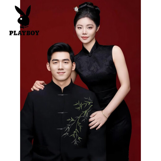 Playboy (PLAYBOY) New Chinese style national style suit suit for young adult ceremony groom style engagement stand collar tunic suit thin men's new Chinese style jacket high quality upgraded style M (recommended weight 100-120 Jin Jin equals 0.5 kg)