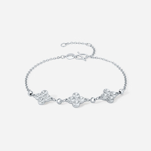 Saturday Fortune (ZLF) PT950 Platinum Bracelet Women's Car Flower Shiny Simple Four-Leaf Clover Hand Decor Holiday Gift 16+3cm-4g