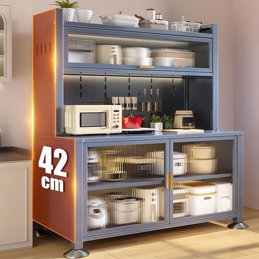 Kitchen storage rack thickened dining edge dustproof storage floor-standing multi-layer microwave oven multi-function storage cupboard cabinet hook chopstick cage 5-layer gun ash-length 160*width 42*height 15841