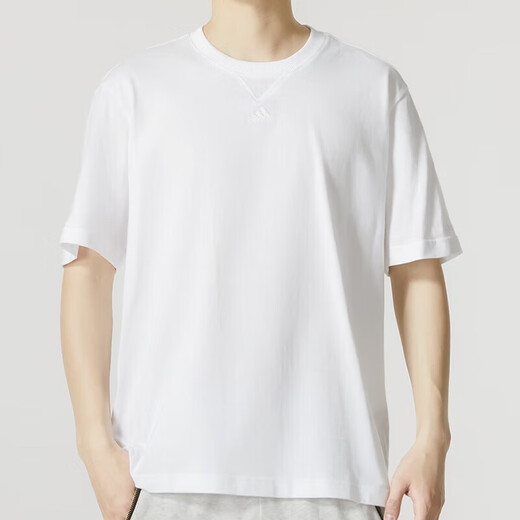 阿迪达斯 （adidas）白色T恤男夏季宽松运动服棉质复古半袖男士体恤短袖 IC9793/棉 S 120-135斤