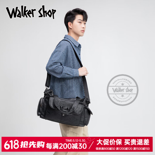 Walker Shop Reisetasche echte Leder Handtasche Business Trip Gepäckbeutel Herrenbeutel Cowide lässig große Kapazität Umhängetasche Crossbody Schwarz
