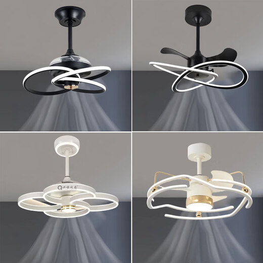 NVC (NVC) nueva luz de ventilador de techo invisible para el hogar, comedor, dormitorio, lámpara de araña integrada con ventilador eléctrico con fuerte energía eólica, modelo silencioso, invisible 9227/blanco control remoto de conversión de frecuencia de 60 cm + directo