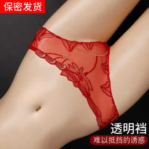 Women's lace underwear revealing sexy transparent briefs fully exposed male and female couples hairy thong for sexual intercourse high-end trendy Purple L