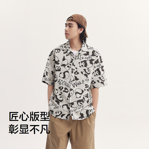 森马（Semir）短袖衬衫男熊猫印花度假衬衣外套夏设计感上衣101324104105