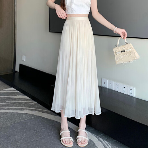 High-end fairy-like and elegant temperament skirt for women in summer 2025 high-waisted A-line pleated loose drooping large hem skirt 1343 apricot color M ([Suggested 96-110Jin[Jin equals 0.5 kg] wear])