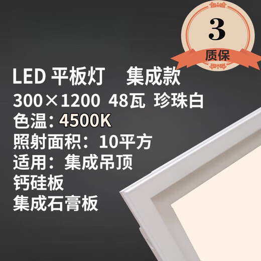 BEYZK天花板ED灯30x120铝扣板石膏板集成吊顶面板灯ed平板灯300x1200 白[30*12048瓦暖白集成款质保3年
