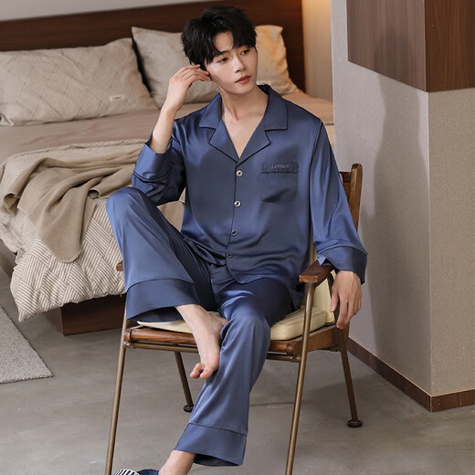 Catman MiiOW strictly selected men's pajamas, large size long sleeve suit, simulated silk, for boyfriend, father to wear home clothes outside Q9901 apricot color M L recommendation 165-170c, 105-130