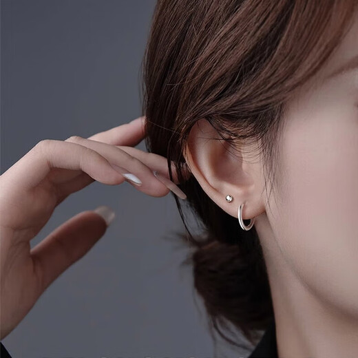 LANSHU Silver Earrings for Women 2025 New Ear Hole Ring Minimalist Bean Earrings Silver Needle Design High-end Earrings Ear Care Combination Kit 10+3mm