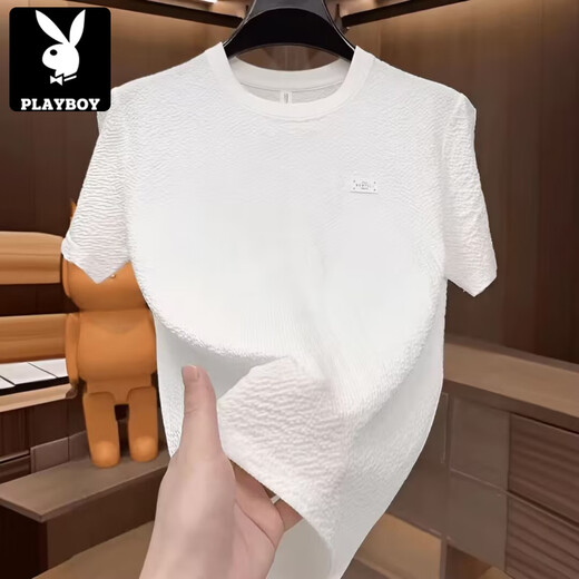
Playboy (PLAYBOY) 2025 new summer ice silk texture embroidered round neck men short-sleeved fashionable half-sleeved versatile light luxury T-shirt men [summer short-sleeved] 6628 black XL 120-135Jin [Jin equals 0.5 kg]