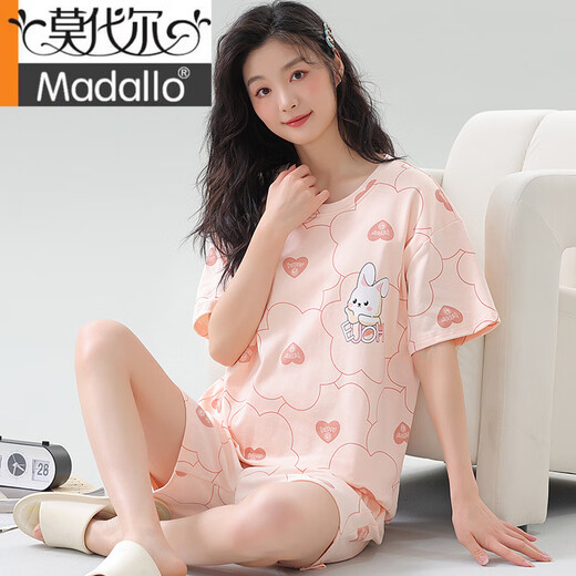 莫代尔2025新款睡衣女夏季薄款纯棉短袖可爱公主风可外穿大码家居服套装 LS5009短套 M 女体重70-95斤