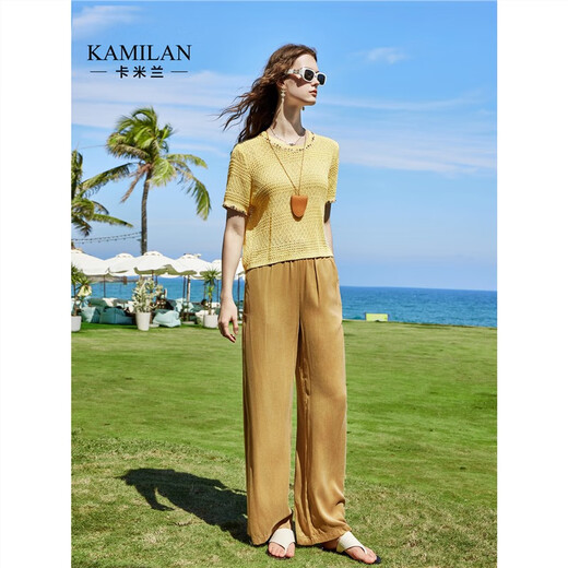 Kamilans einzigartiger und wunderschöner kurzärmeliger Pullover für Frauen 2025 Sommer Neues loses Design Chic Agerecing Top Yellow S