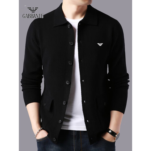 Emporio Armani cardigan men's cardigan Korean style trendy casual lapel sweater sweater thick coat black 7721 M 165 [recommended 95-120 Jin [Jin equals 0.5 kg]]
