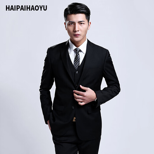 Shanghai-style Haoyu suit men's business formal suit, high-end professional wear jacket, groom's wedding dress, groomsmen's suit, A version black two-button suit + trousers XL (175) 55-65 kg