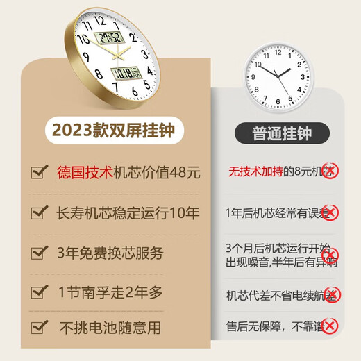 Zhong Xiaobai wall clock living room clock 2025 new perpetual calendar quartz clock wall clock free punch temperature and humidity household watch