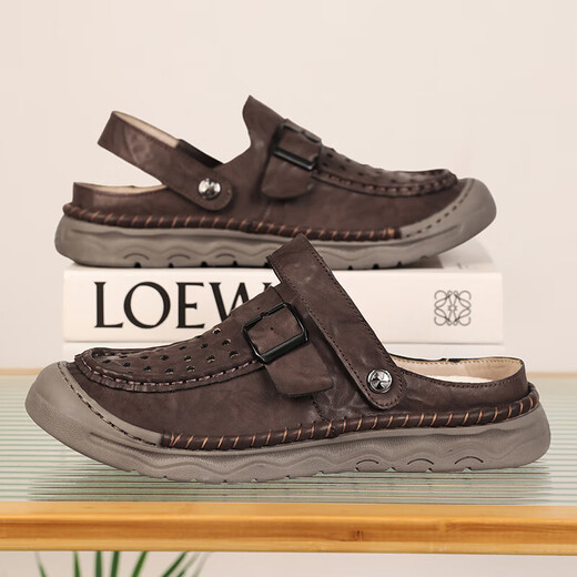 Sandals pour hommes à la mode des sports extérieurs Portez des chaussures décontractées à toe-toe 2025 Nouveaux chaussures de plage pour hommes respirants Gris [cuir microfibre A673] 39