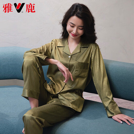 雅鹿轻奢睡衣女春夏季冰丝长袖感可外穿新款夏天宽松家居服套装 6623浅蓝 M