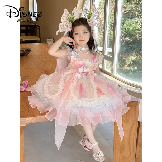 迪士尼（Disney）女童连衣裙夏装吊带礼服儿童生日美乐蒂公主裙女孩夏季洛丽塔裙子 发光头饰+手杖+拖尾+JSGY6628美 120 cm