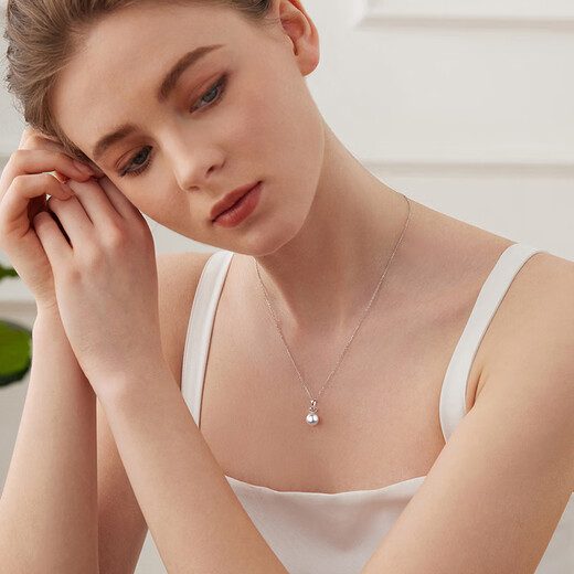 Tahiti Akoya Pearl Pendant Crown Style 18K Gold Necklace Highlight Seawater Pearl Collarbone Necklace Gift 18K White_akoya Pearl Pendant + 18K Gold Chain 8.5-9mm
