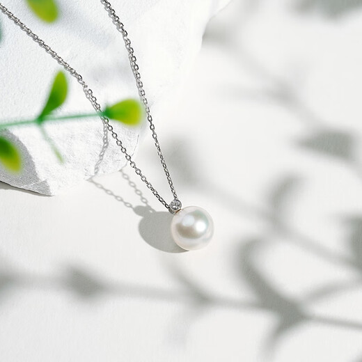 Tahitian Solitaire Edison Pearl Pendant 18K Gold Necklace Feeling Pearl Necklace Clavicle Chain Perfect Round_Strong Light_White Edison Pearl_With 18K 9-10mm