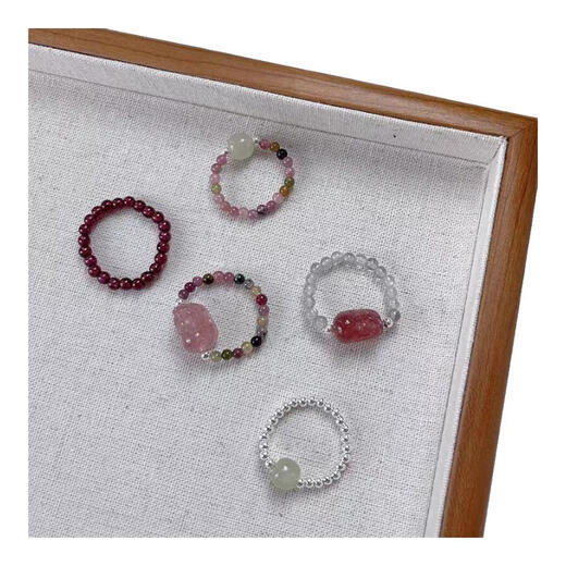 Crystal Tourmaline and Tian Jade Ring Retro Girls Ethnic Style Tourmaline and Garnet Decorative Ring Gift Tourmaline Jade Bead Ring