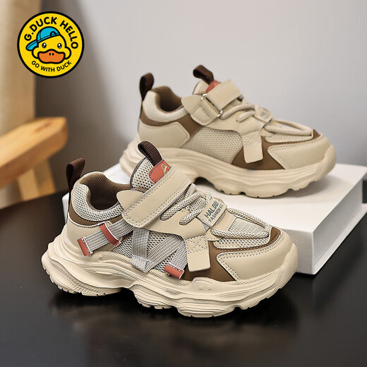 Hello little yellow duck breathable dad shoes summer mesh non-slip lightweight children's running shoes Velcro sports shoes 6231 khaki mesh size 30 (inner length 19.1cm)