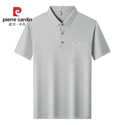 皮尔卡丹（pierre cardin）2025冰丝短袖男T恤中年爸爸装夏季薄款休闲透气无痕条纹polo衫男 深灰15286 2XL 54建议体重160-175斤