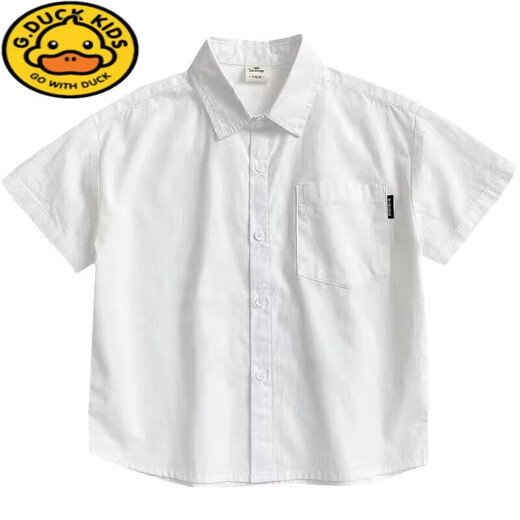 G.duck children's clothing boys white short-sleeved shirt 2026 new style children's solid color shirt baby summer top trendy white 140