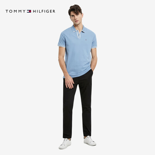 TOMMY HILFIGER【轻弹感】男商务通勤弹力斜纹修身直筒西裤长裤休闲裤J1764 黑色001 -修身版-拍大一码 33 (2.6尺)
