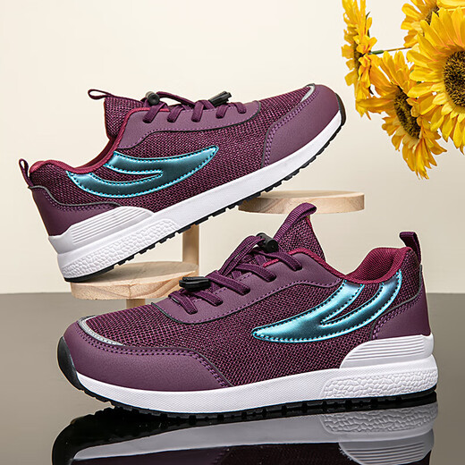 Outdoor sports walking shoes for women 2025 summer breathable light and comfortable mother shoes soft sole non-slip fashion elderly shoes JJ-6636 red 36