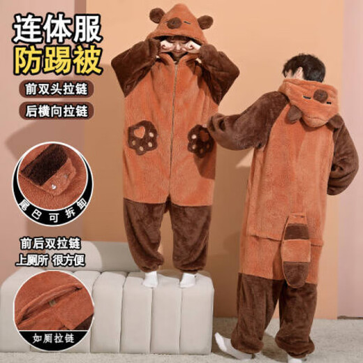 Woodcutter couple one-piece pajamas female student autumn and winter cartoon coral velvet plus velvet thickened home clothes men's loose coral velvet-YPF#3890# [zippered one-piece] M 165c women's L size [weight 100-120Jin [Jin equals 0.5 kg]]