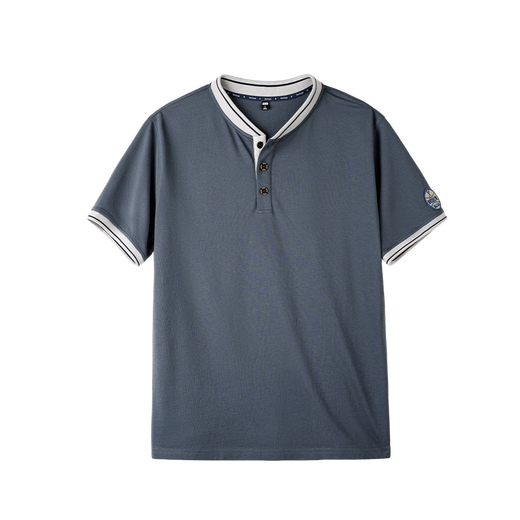 Madden Workwear American Retro Baseball Collar Henley T-Shirt Men's Heavy Cotton Right Shoulder Short Sleeve Clothes Men's Summer Lava Gray Men's New Style/Light Luxury High-end L