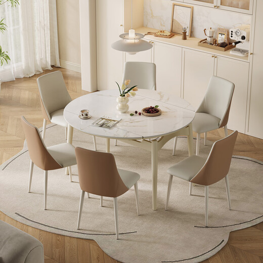 Lin's home retractable slate dining table small apartment folding round table and chairs complete set LS628R8