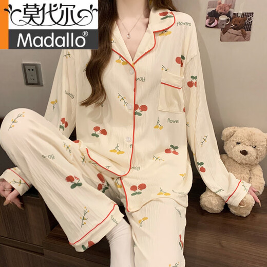 莫代尔甜美条纹ins韩系蝴蝶结印花夏季新款皱布睡衣女家居服短袖三件套 套KK3523# M 【建议80-100斤】