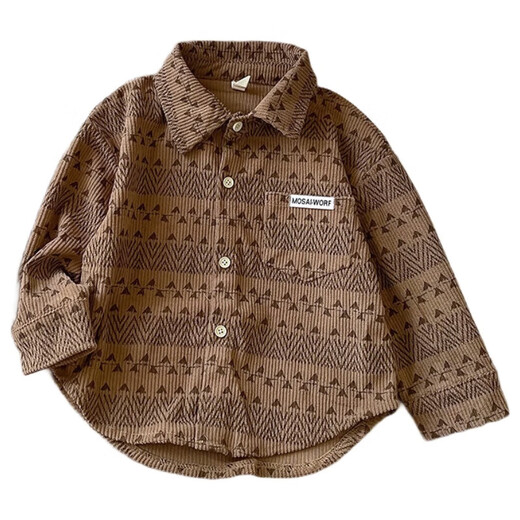Boys' label corduroy shirt spring 2025 new children's long-sleeved shirt Korean style top jacket for children coffee color 130