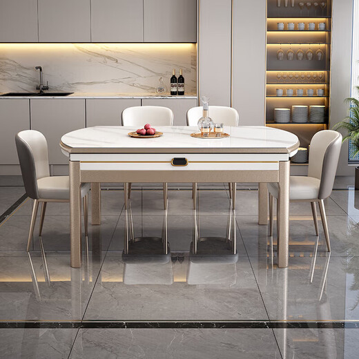 Dudumeijia Modern Simple Comedor y silla Combinación Losas de roca espesada cuadrado retráctil y círculo Table de comedor de doble propósito 699#
