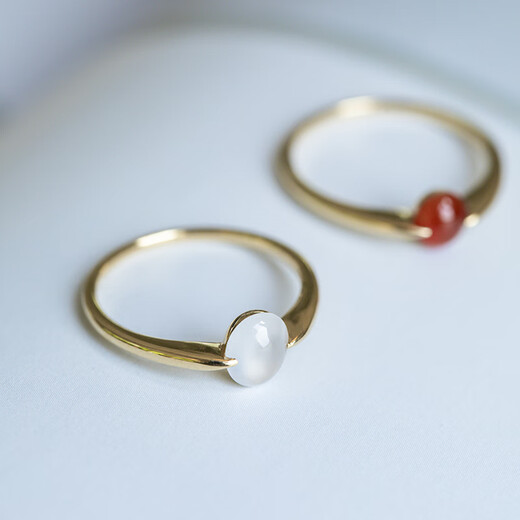 YIBIY Manxu Jewelry 18k gold ring niche simple light luxury versatile temperament girl high-end ring red jade