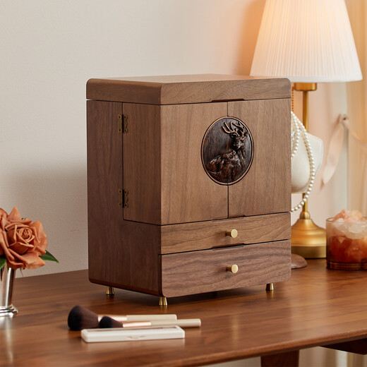 Nalandohao cosmetics storage box large capacity jewelry multi-layer wooden skin care product rack makeup storage box birthday holiday gift upgraded model deer head large cosmetics storage box