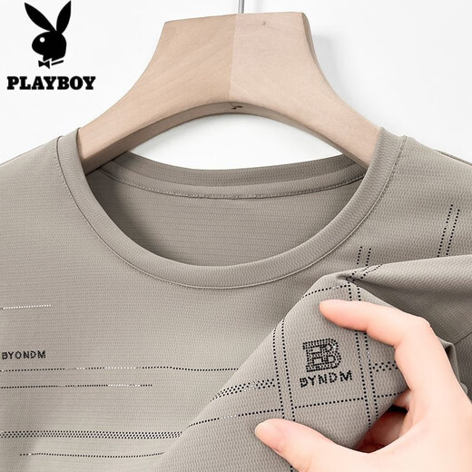 Playboy Summer Men's Short-Sleeved T-Shirt for Middle-aged and Young People's New Jinmu Ice Silk Comfortable Cool Thin Half-Sleeve Casual Top Dark Gray 733 (Cool Fabric) XL 180 Size [Suggested 140-155 Jin [Jin equals 0.5 kg]