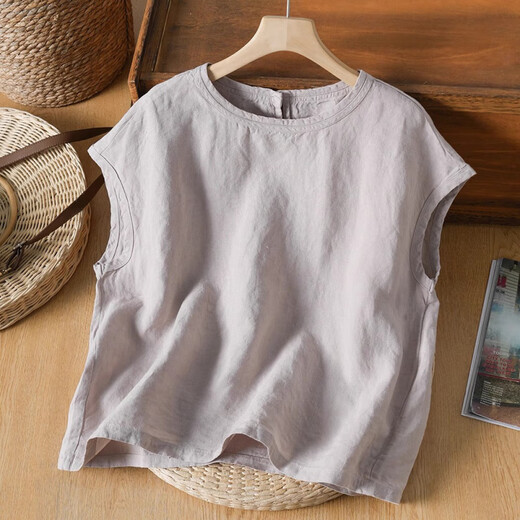 TOUCH MISS summer literary temperament short-sleeved T-shirt for women solid color round neck loose top TM2575GY white M [90-120Jin [Jin equals 0.5 kg]]