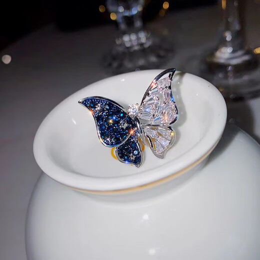 Super fairy three-dimensional butterfly opening adjustable ring women ins trend light luxury niche index finger cold wind ring 1 blue butterfly ring opening adjustable