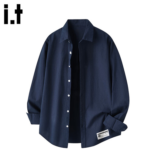 Camisa de manga larga de algodón puro CHOCOOLATEit para hombre, nueva chaqueta informal antiarrugas de otoño e invierno para hombre, azul 2XL