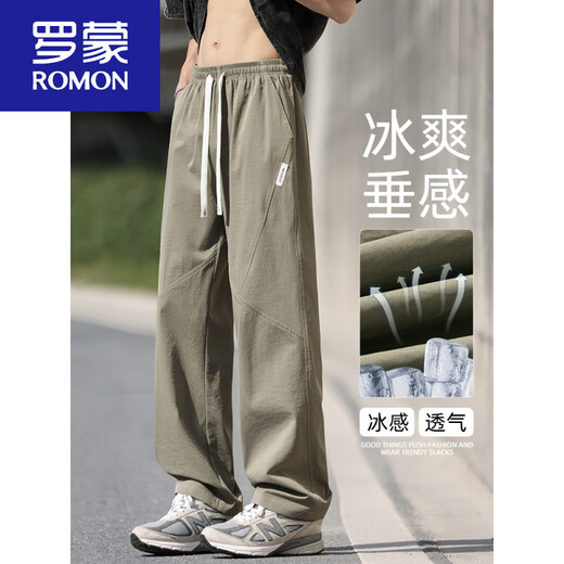 Romon Herrenhosen Sommer Neue amerikanische trendige Hose mit geradlinigem Bein Militär grün dünn atmungsaktiv