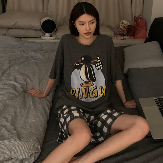 Modal Pyjamas für Frauen mit doppelseitigem tragbarem Sommer neuer V-Ausschnitt mit V-Ausschnitt mit V-Ausschnitt mit kurzer Hals mit kurzärztem Hals-Kleidungsstück 9902W# Größe Penguin 2xl