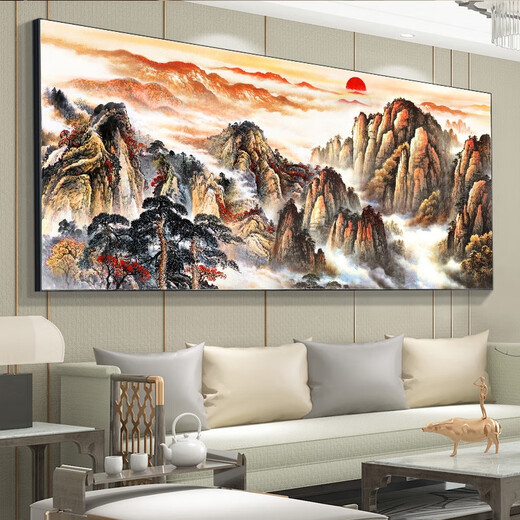 Sanqihu 2025 new hanging paintings, decorative paintings of the Great Wall, mountains and mountains, landscape paintings of the office, mountains and waterless [Purple Qi comes from the east] CT-3881 [Waterproof oil painting, cloth] + thickened brushed aluminum frame, frame length 180 high 80cm-SF Express home entry [Elegant gold]