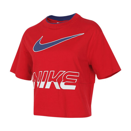 耐克（NIKE）短袖女装2025夏季新款健身训练运动服半袖圆领透气休闲短款T恤 纯棉HF6291-687健身红 S