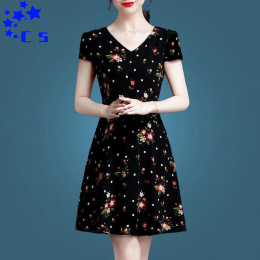CS.LION Temperament Reducing Ice Silk Dress 2025 New High-end Women's Short Sleeve Middle-aged and Elderly Mother Summer Skirt for Women Summer 9905 Skirt M 80-100Jin [Jin equals 0.5 kg]